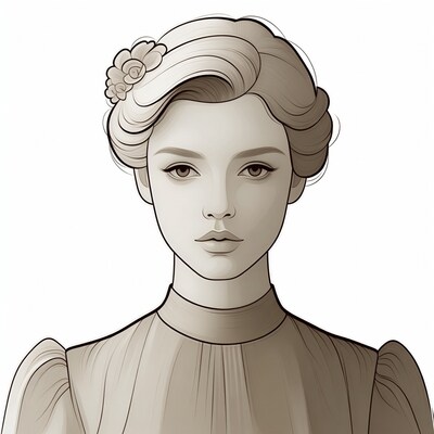 Vintage woman with flower hair illustration