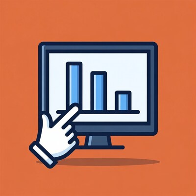 Hand pointing at bar graph on monitor