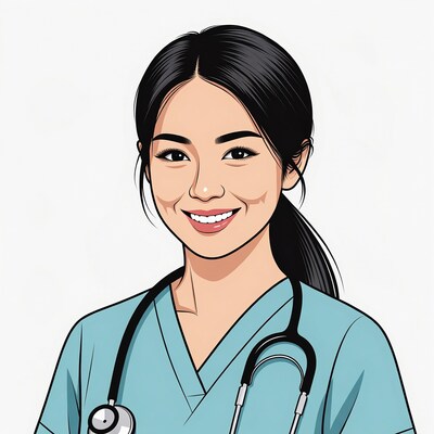 Smiling Asian nurse with stethoscope