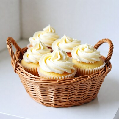 Cupcakes in Wicker Basket