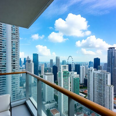 Singapore Marina Bay skyline from balcony