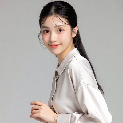 Asian woman in white blouse smiling