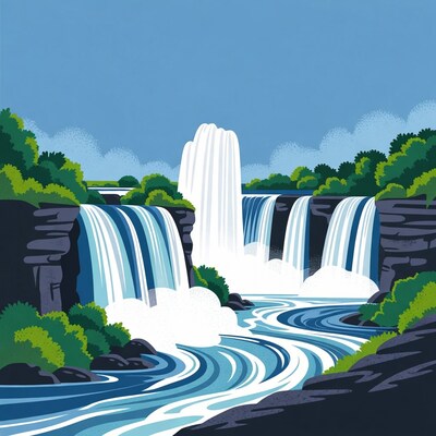 Waterfall cascading over rocky cliffs