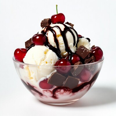Vanilla Ice Cream with Cherries and Chocolate