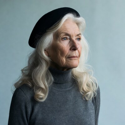 Elderly woman in black beret