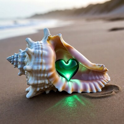 Conch Shell with Glowing Green Heart
