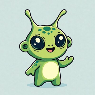 Cute green alien waving