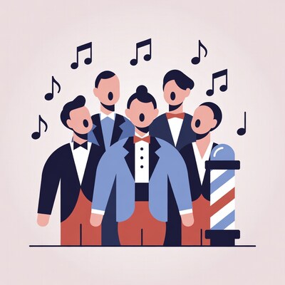 Men singing around barber pole illustration