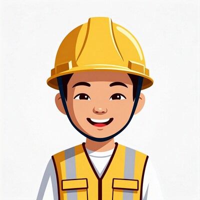 Asian boy construction worker illustration