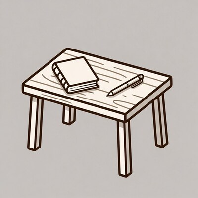 Notebook and pen on wooden table