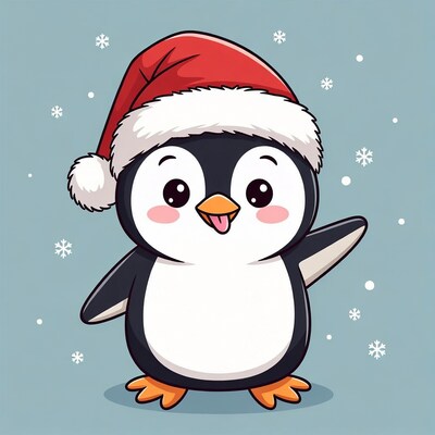 Cute Penguin Wearing Santa Hat