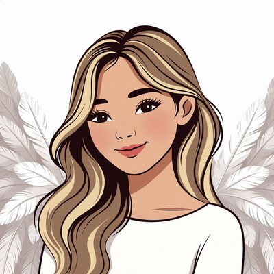 Asian woman with angel wings illustration