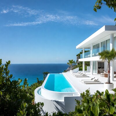 White Infinity Pool Villa Overlooking Ocean