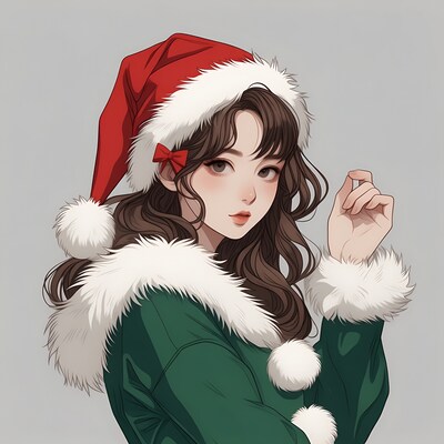 Anime girl in Santa hat