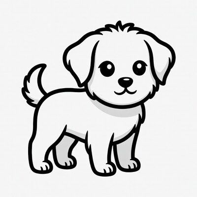 Cute white puppy cartoon illustration