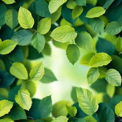 Green leaves frame on white background