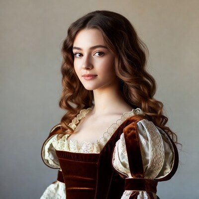 Woman in brown velvet Renaissance dress