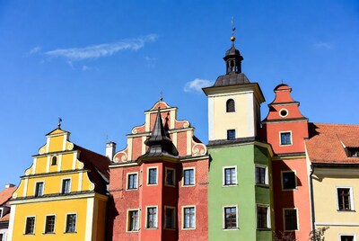 Colorful Baroque buildings against blue sky