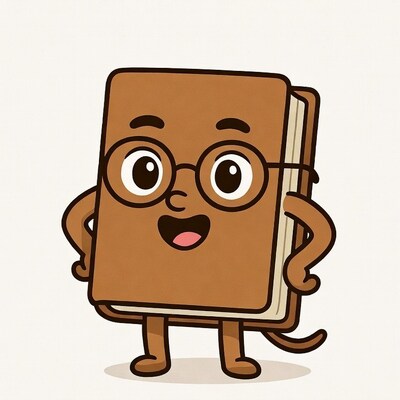 Cartoon smiling book with glasses