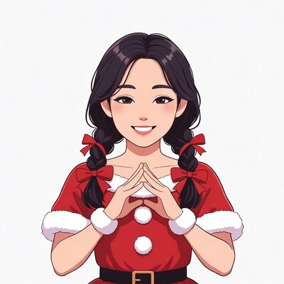 Asian girl in Santa dress praying