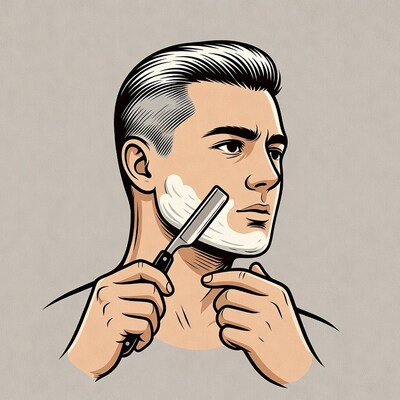 Man shaving with straight razor