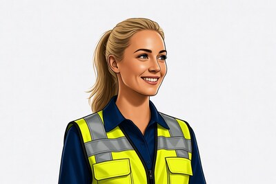 Blonde woman in yellow safety vest