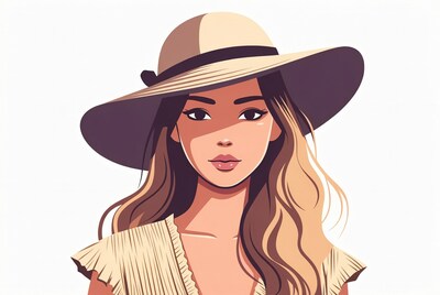 Woman wearing wide-brim hat illustration