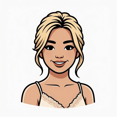 Smiling cartoon woman in lace camisole