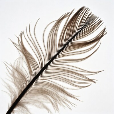 Brown feather on white background