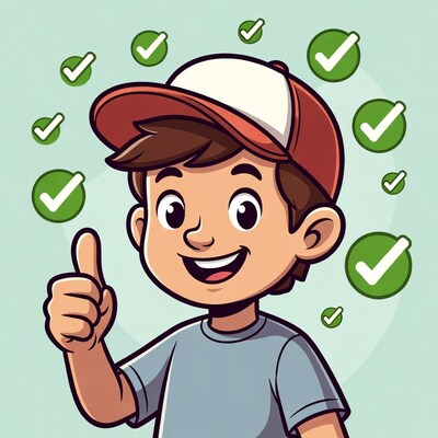 Boy giving thumbs up with checkmarks