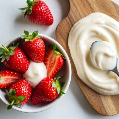 Strawberries with Yogurt and Spoon