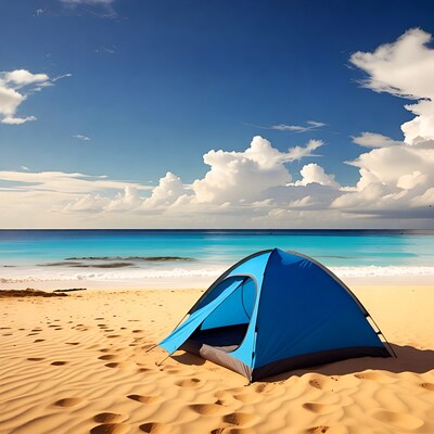 Blue tent on tropical beach