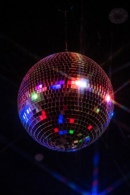Disco Ball Hanging with Colored Lights