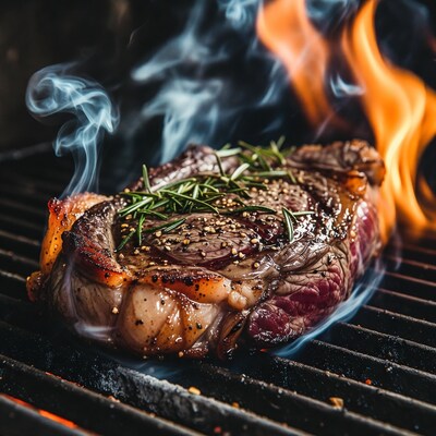Grilled Steak with Flames and Rosemary