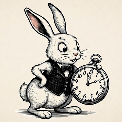 White Rabbit holding pocket watch