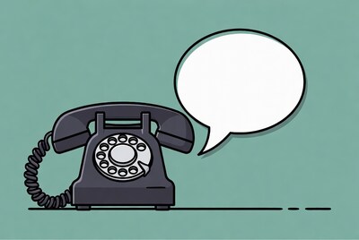 Vintage rotary phone with blank speech bubble