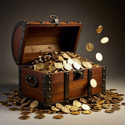 Open treasure chest overflowing gold coins