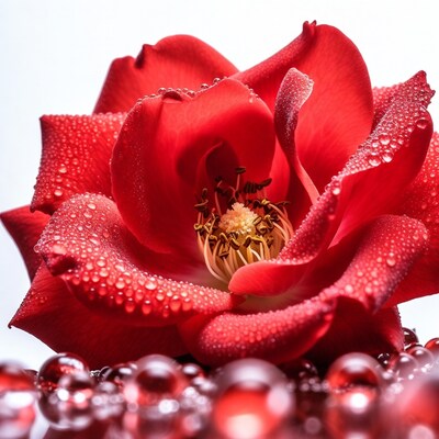 Red Rose with Dew Drops