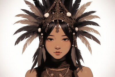 Asian woman in feathered headdress