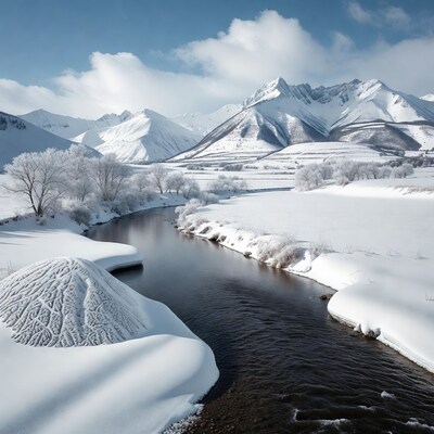 Snowy River in Winter Mountains
