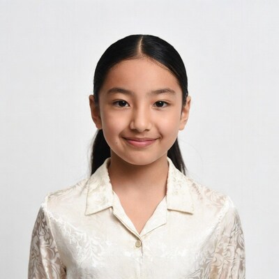 Asian girl smiling in white blouse