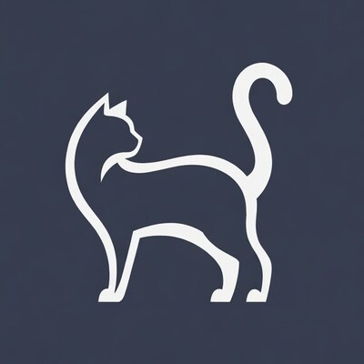 White silhouette cat on navy background