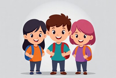 Three cartoon kids with backpacks