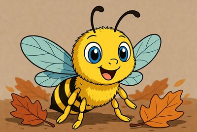 Cute cartoon bee with autumn leaves
