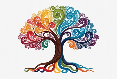 Colorful Swirling Rainbow Tree Illustration
