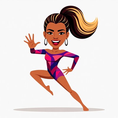 African-American woman waving in leotard