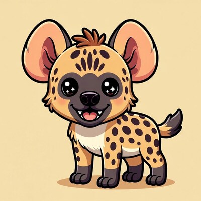 Cute cartoon baby hyena smiling