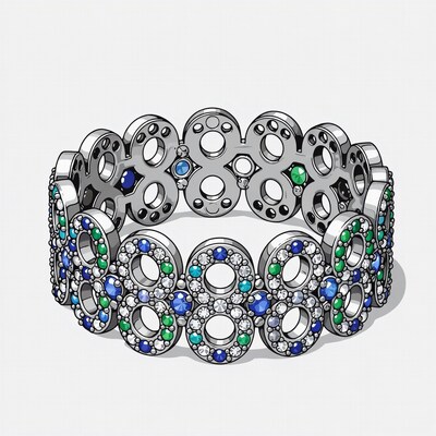 Silver bracelet with blue green gems