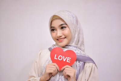 Hijab woman holding love sign
