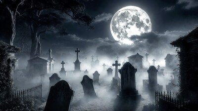 Spooky Cemetery Full Moon Night